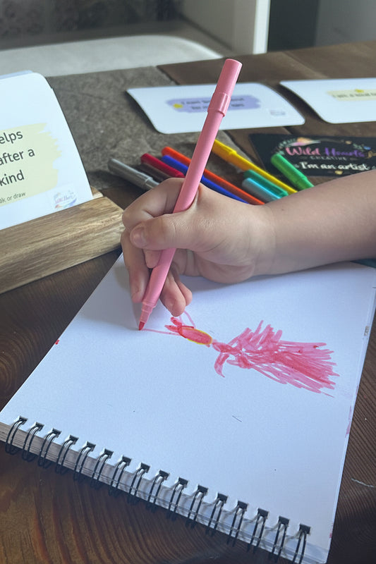 Affirmation and prompt encourages exploration of feelings through creative moments. Wild Hearts Creative