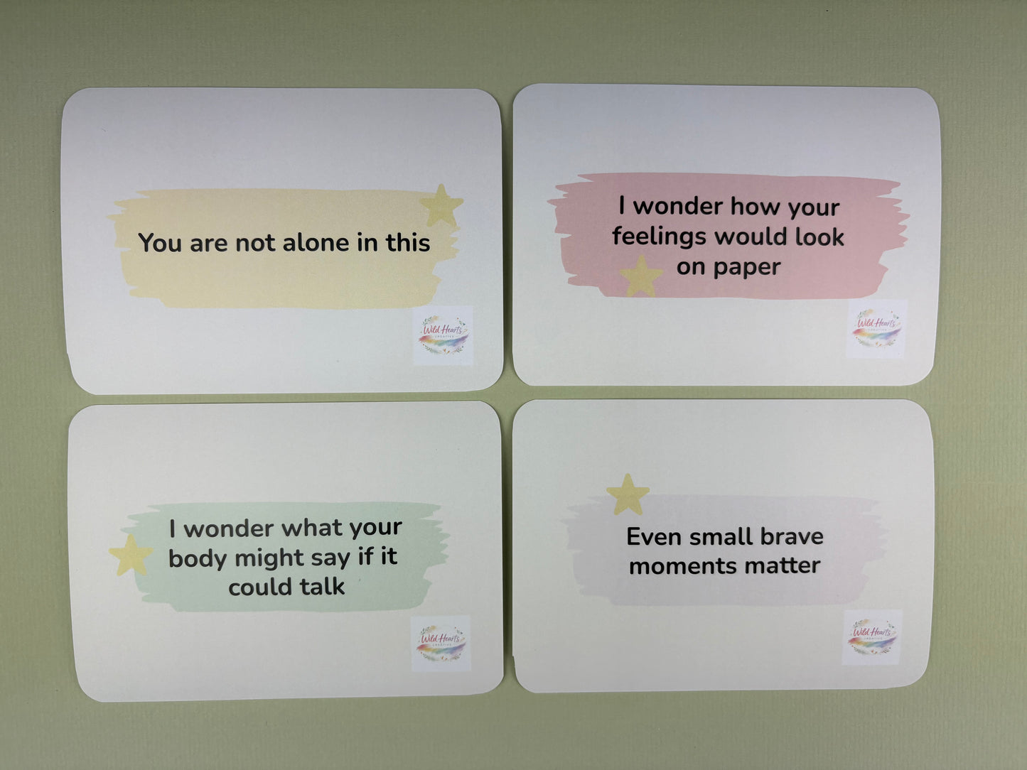 Close up of affirmation cards and gentle prompts for children staying in hospital dealing with illness and disability, cancer, heart, kidneys in childhood