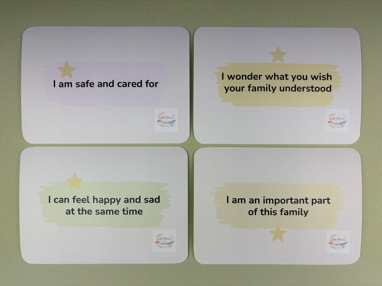Sibling Support for children of disabled and chronically ill SEN children.  Close up of cards to help them feel special within their family, using affirmations and creative prompts