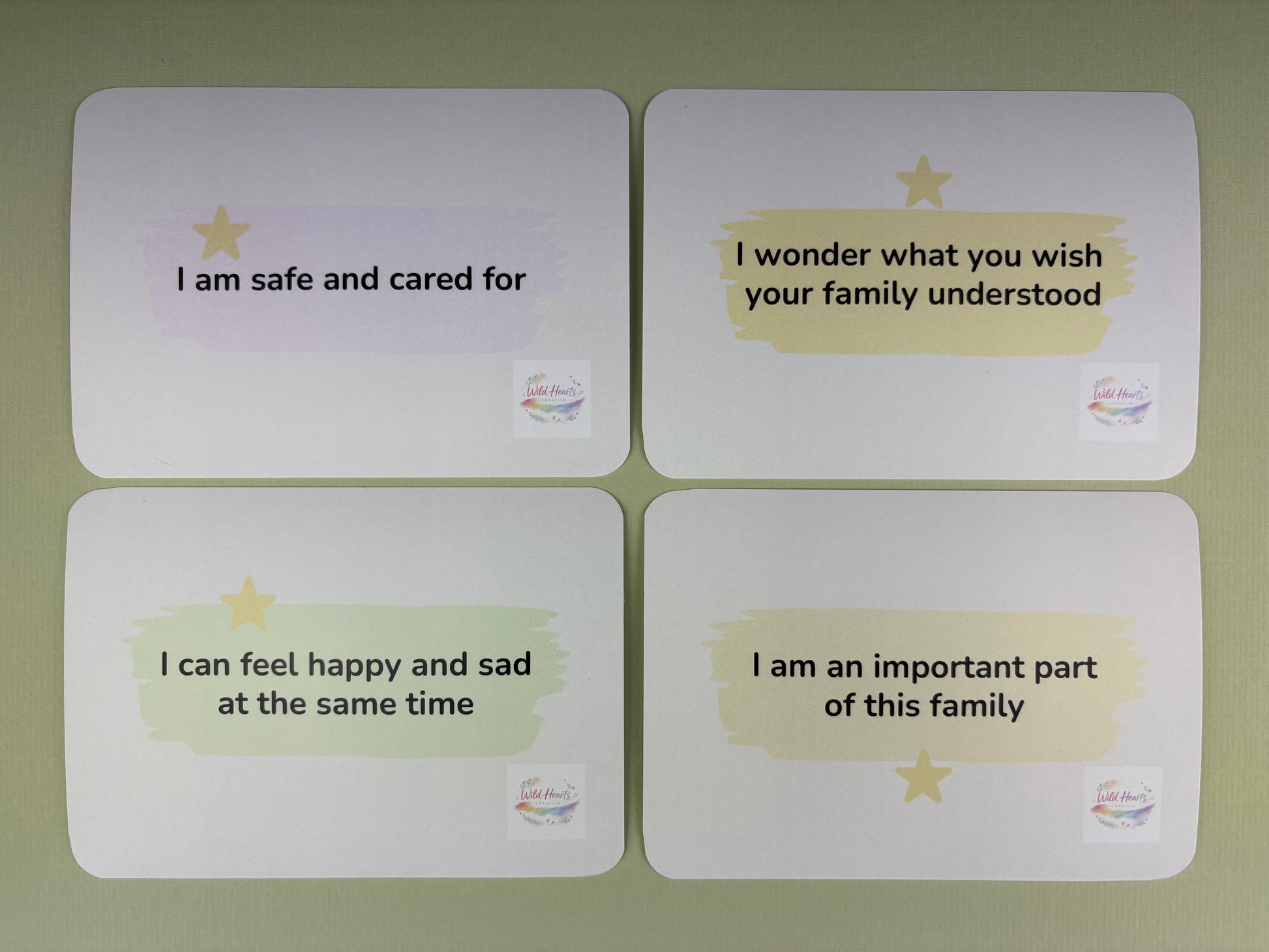 Sibling Support for children of disabled and chronically ill SEN children.  Close up of cards to help them feel special within their family, using affirmations and creative prompts