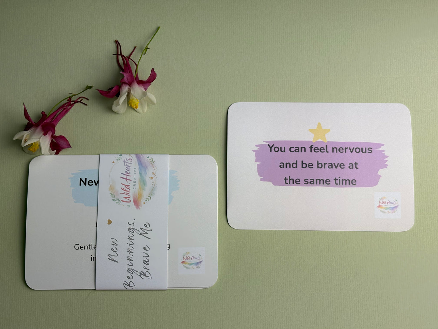 Affirmation card supporting children starting school, changing schools, going away for the first time, starting a new club.  Particularly helpful for attachment worries and big feelings.  Part of the Mini Moments range by Wild Hearts Creative