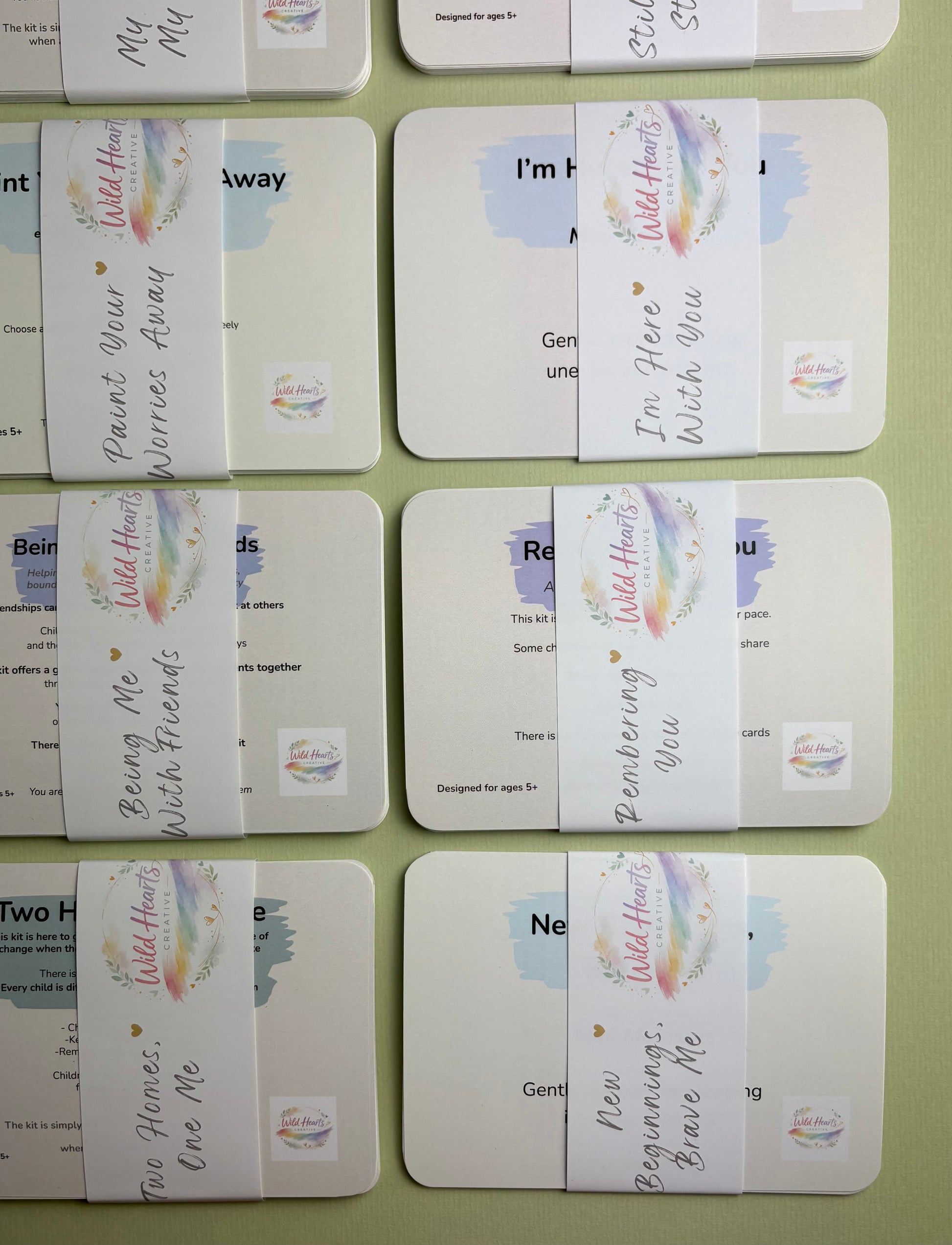 Close up of Wild Hearts Creative School Resource Library containing reflection card packs, professional guidance cards and emotional literacy resources.