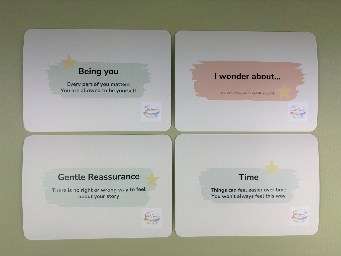 Close up of divorce and separation support cards for children, Two Homes One Me, processing feelings and navigating change.
