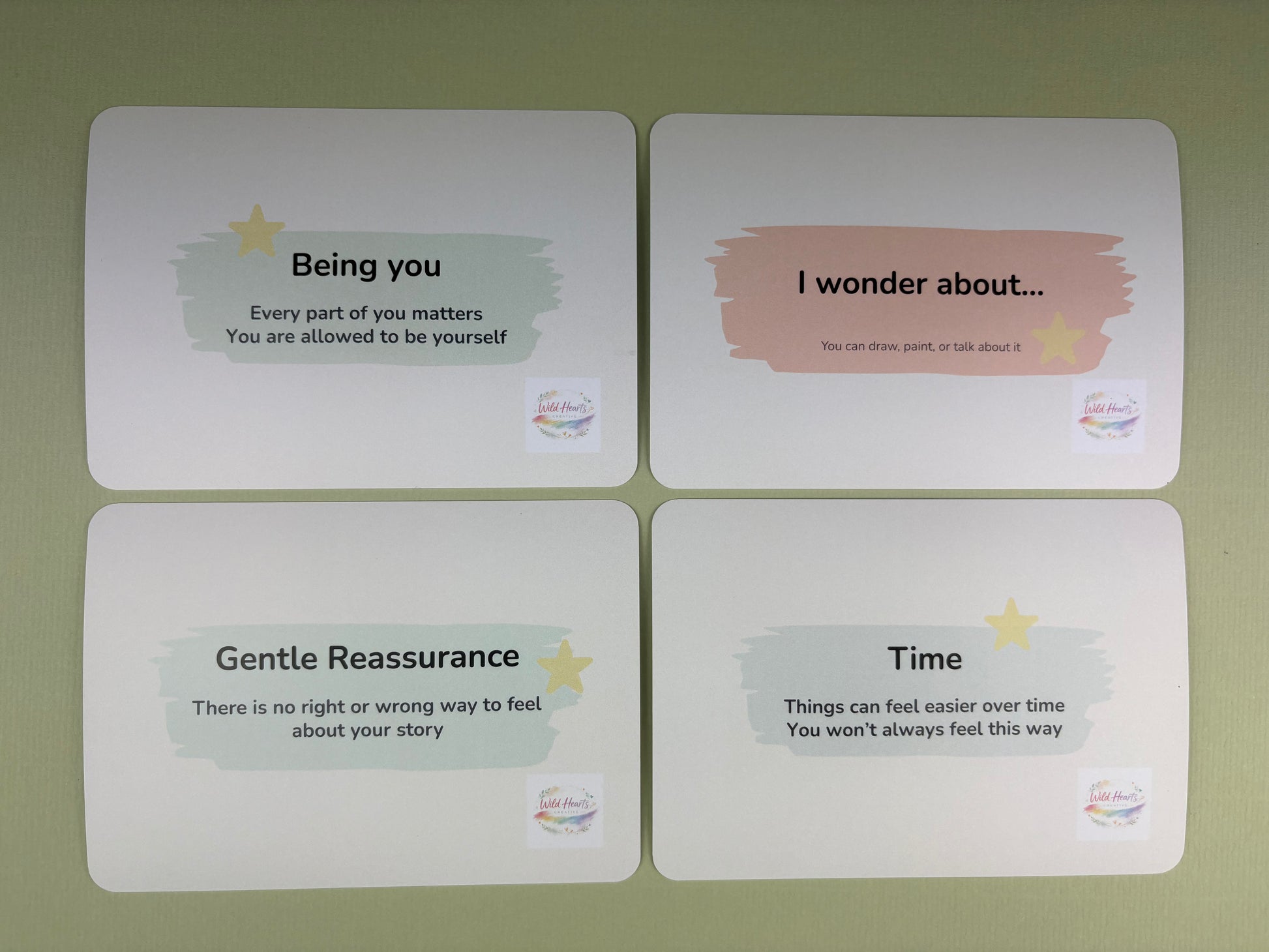 Close up of divorce and separation support cards for children, Two Homes One Me, processing feelings and navigating change.
