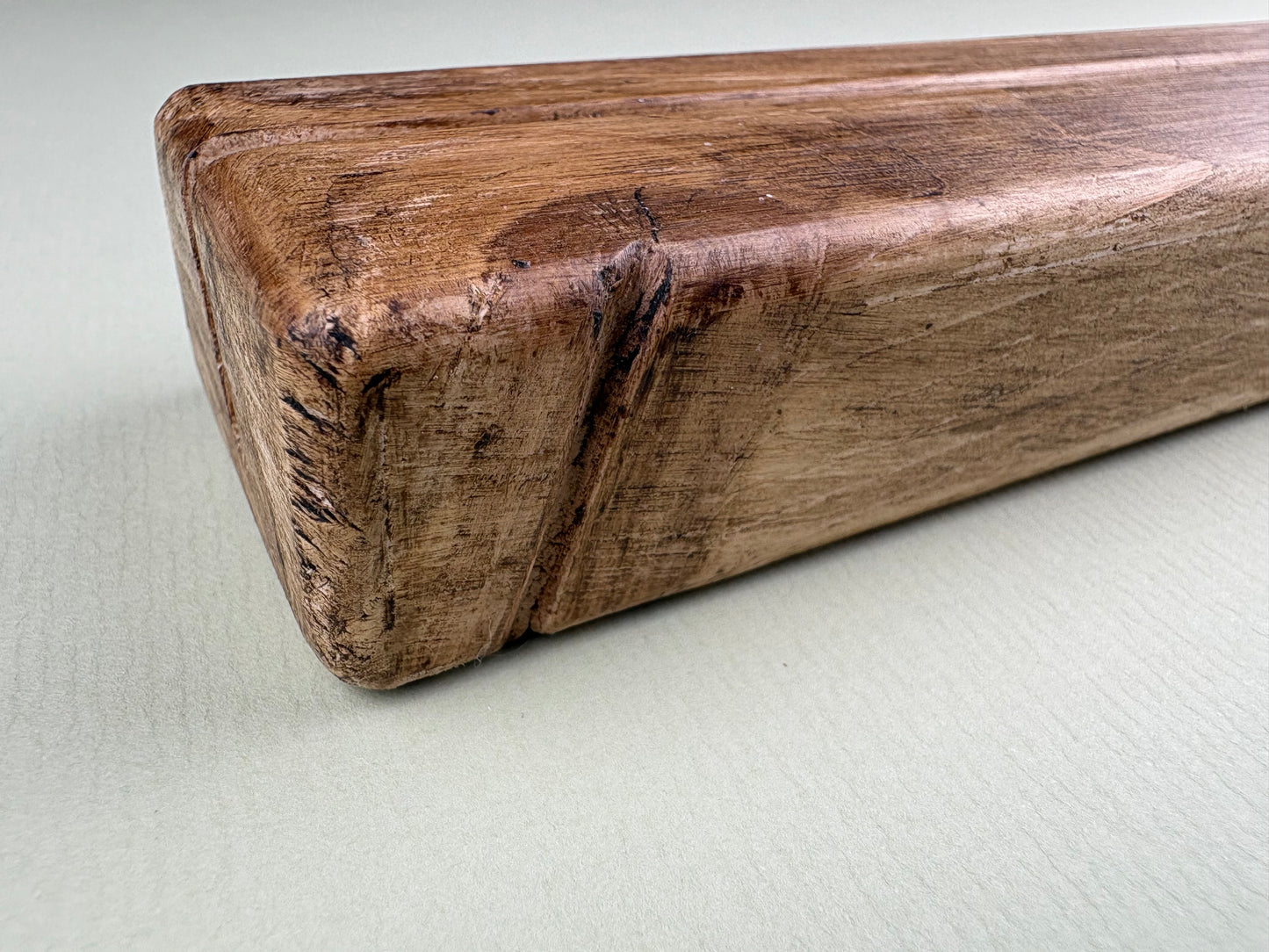 Close up of wooden rustic hand crafted affirmation card stand by Wild Hearts Creative Finished in Annie Sloan Dark Wax